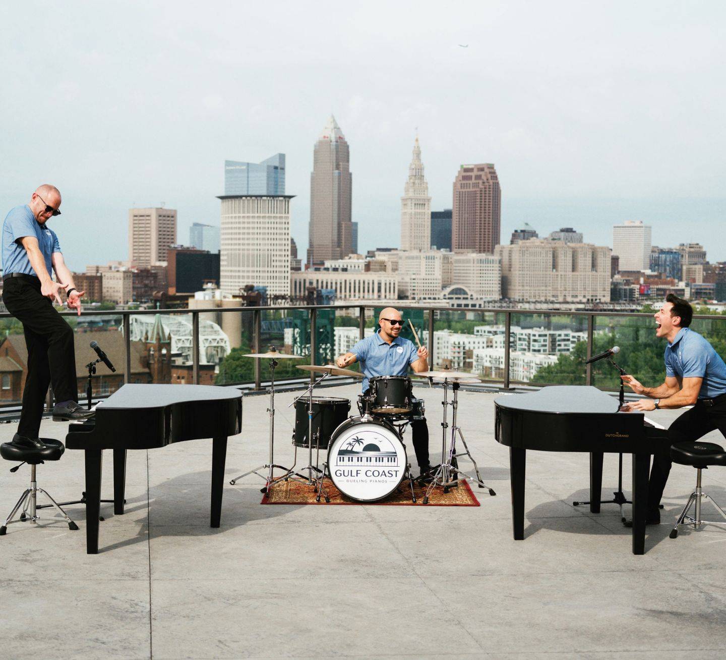 team performing on roof top